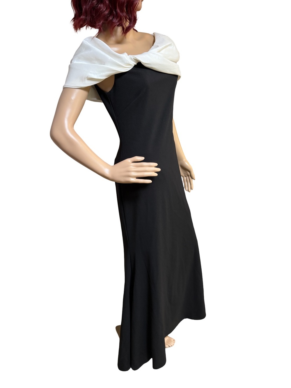 Betsey & Adam NWT Retro Black & White Off Shoulder Maxi Evening Gown (0858) - Picture 5 of 11